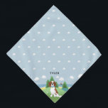 Dogs Cute and Chic Blue Spaniel Pet Bandana<br><div class="desc">This cute and chic dog bandanna features an adorable springer spaniel dog cartoon with green hills,  a blue sky with clouds,  and a beach in the background. There is also space for you to add your dog's name. The perfect gift for any dog or new puppy!</div>