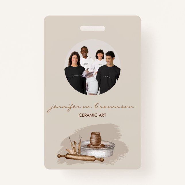 Dogs Cute Floral Photo Conferance ID Badge (Front)