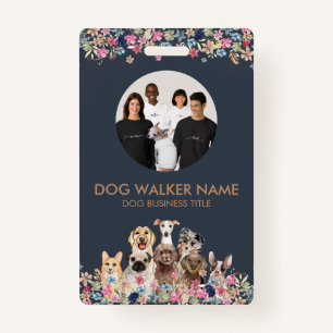 Dogs Cute Floral Photo ID Badge