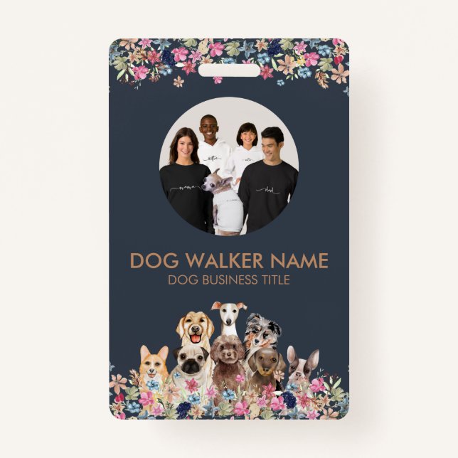 Dogs Cute Floral Photo ID Badge (Front)