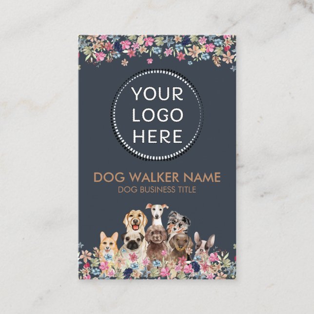 Dogs Cute Floral Photo Logo circle Business Card (Front)