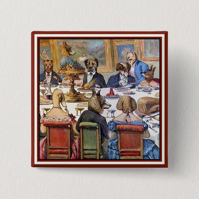Dogs Dinner Party 15 Cm Square Badge (Front)