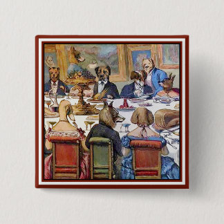 Dogs Dinner Party 15 Cm Square Badge