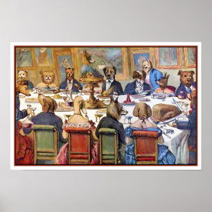 Dogs Dinner Party - Artist Unknown Poster