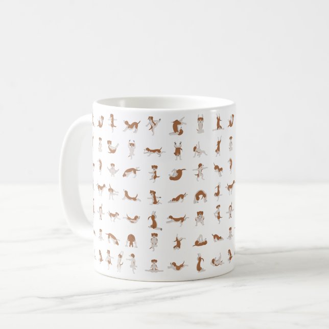 Dogs doing yoga, doggy yoga pose coffee mug (Front Left)