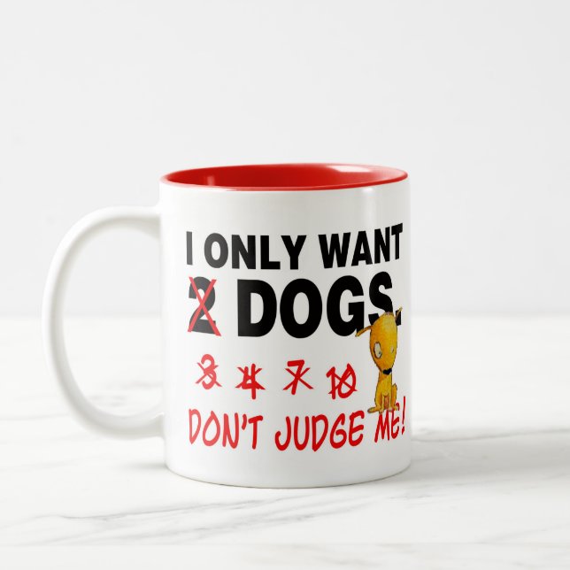 DOGS - don't judge me! Two-Tone Coffee Mug (Left)