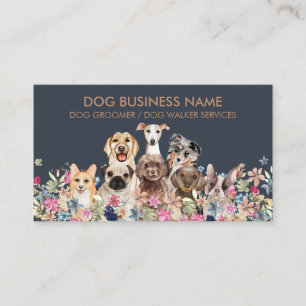 Dogs Drawing Flowers Design Modern Simple Business Card