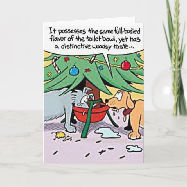 Dogs Drink Christmas Tree Water Greeting Card (Front)