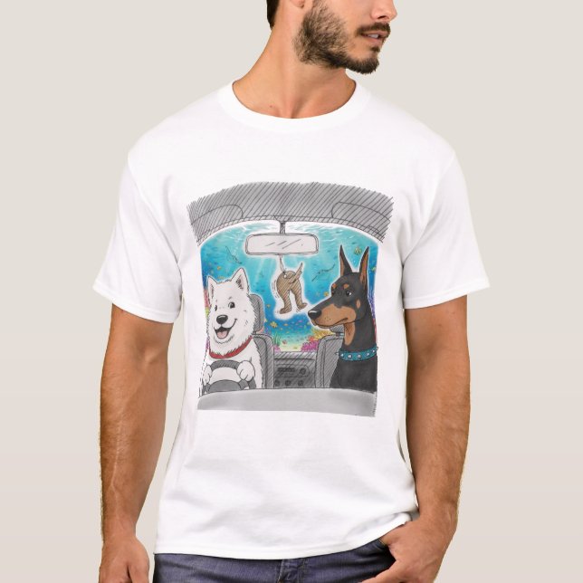 Dogs Driving Underwater - Whimsical Surreal Art T-Shirt (Front)
