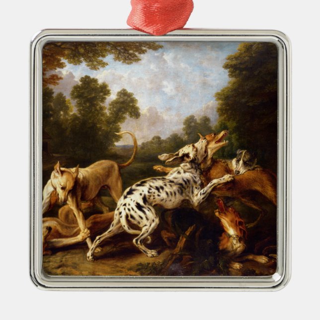 Dogs Fighting (by Frans Snyders) Metal Tree Decoration (Front)
