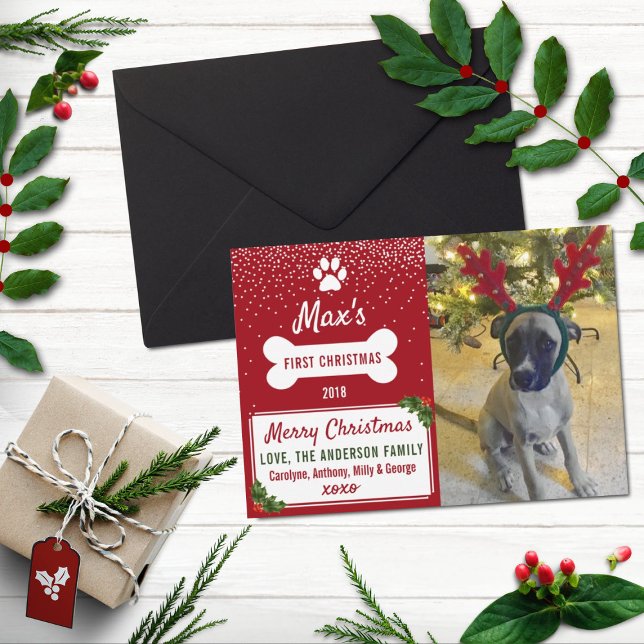 Dog's First Christmas Custom Photo Holiday Card (Creator Uploaded)