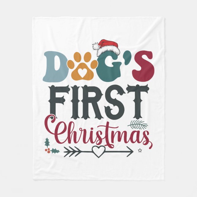 Dog's First Christmas Fleece Blanket (Front)