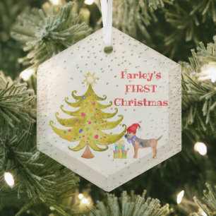 Dog's First Christmas Glass Ornament