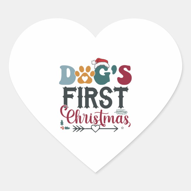 Dog's First Christmas Heart Sticker (Front)