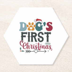 Dog's First Christmas Paper Coaster