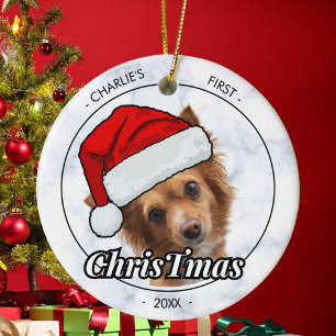 Dogs First Christmas Personalised Dog Photo  Ceramic Tree Decoration