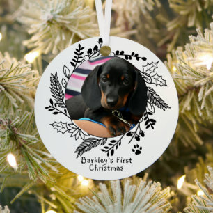 Dogs First Christmas Personalised Photo and Name Metal Tree Decoration