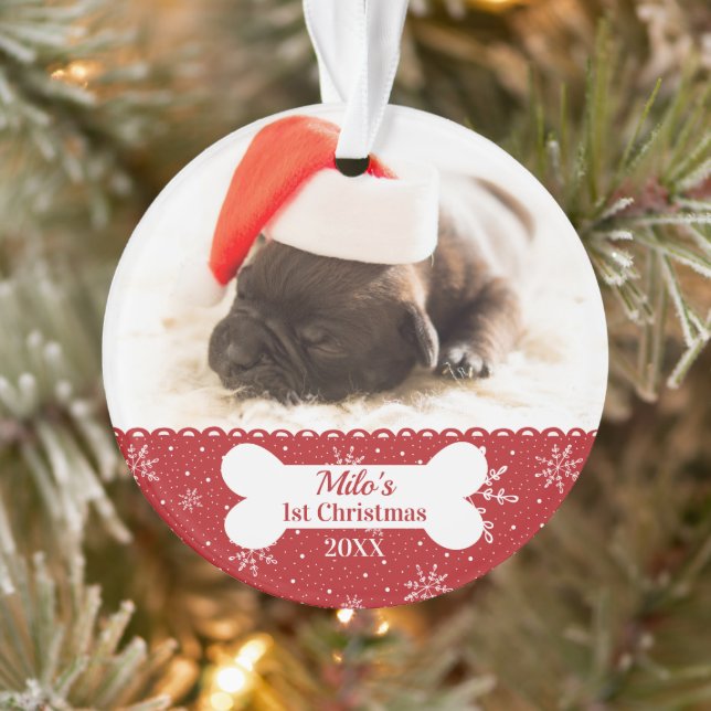 Dog's First Christmas Simple Photo Bone Ornament (Tree)