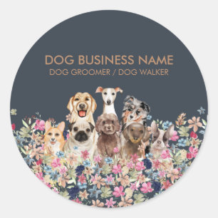 Dogs Flower Print Classic Round Sticker