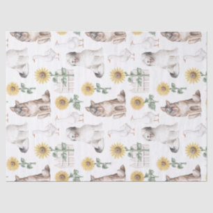 Dogs, Flowers, and Ducks on White Decoupage Tissue Paper