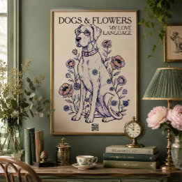 Dogs & Flowers Great Dane Art Print