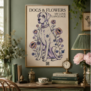 Dogs & Flowers Great Dane Art Print
