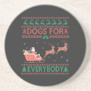 Dogs For Everybody Funny Ugly Christmas Sweater   Coaster
