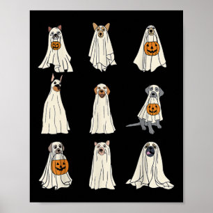 Dogs Ghost Cute Dogs Dressed As Ghost Funny Hallow Poster