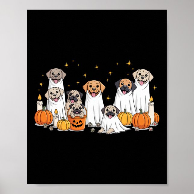 Dogs Ghosts Cute Dogs Dressed As Ghost Funny Hallo Poster (Front)