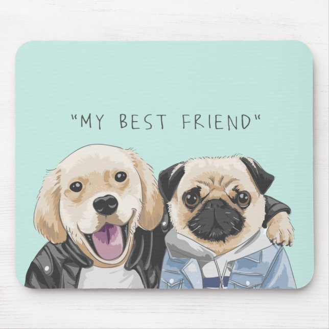 Dogs Golden Retriever & Pug Best Friends Mouse Mat (Front)