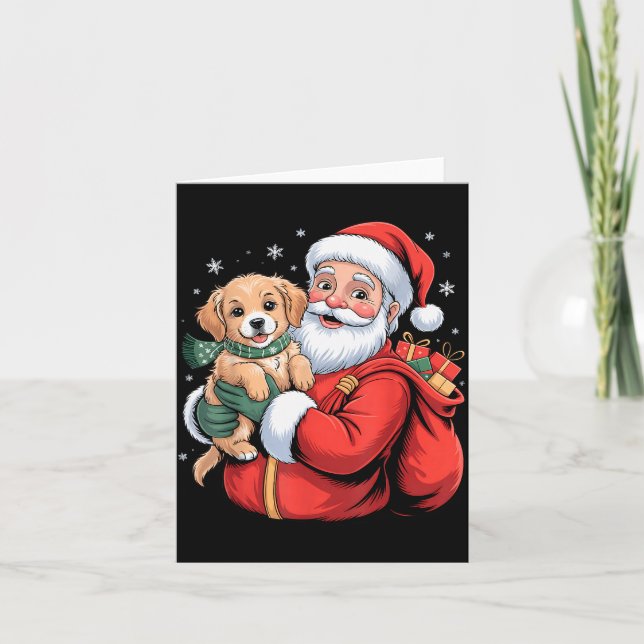 Dogs Golden Retriever Puppy Santa Christmas Funny  Card (Front)