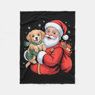 Dogs Golden Retriever Puppy Santa Christmas Funny  Fleece Blanket