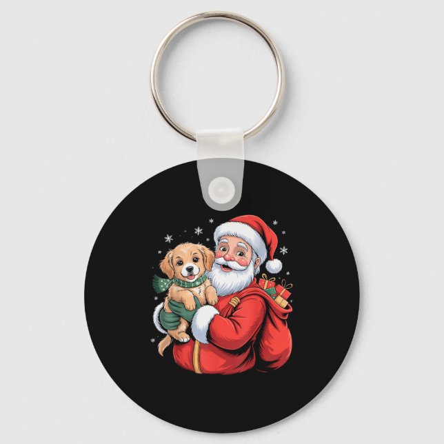 Dogs Golden Retriever Puppy Santa Christmas Funny  Key Ring (Front)