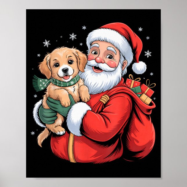 Dogs Golden Retriever Puppy Santa Christmas Funny  Poster (Front)
