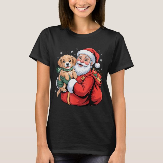 Dogs Golden Retriever Puppy Santa Christmas Funny  T-Shirt (Front)