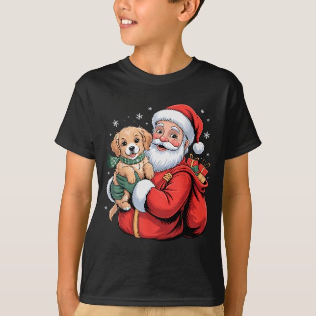 Dogs Golden Retriever Puppy Santa Christmas Funny  T-Shirt (Front)