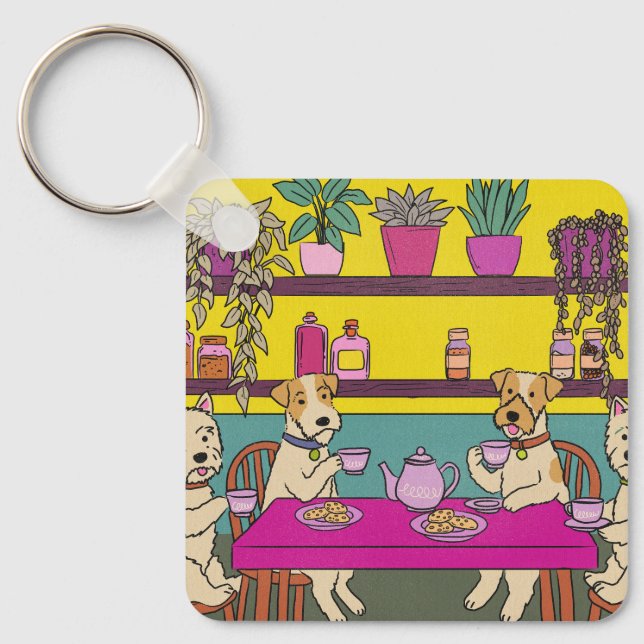 Dogs having afternoon tea key ring (Front)