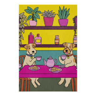Dogs having afternoon tea poster