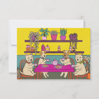 Dogs having afternoon tea thank you card