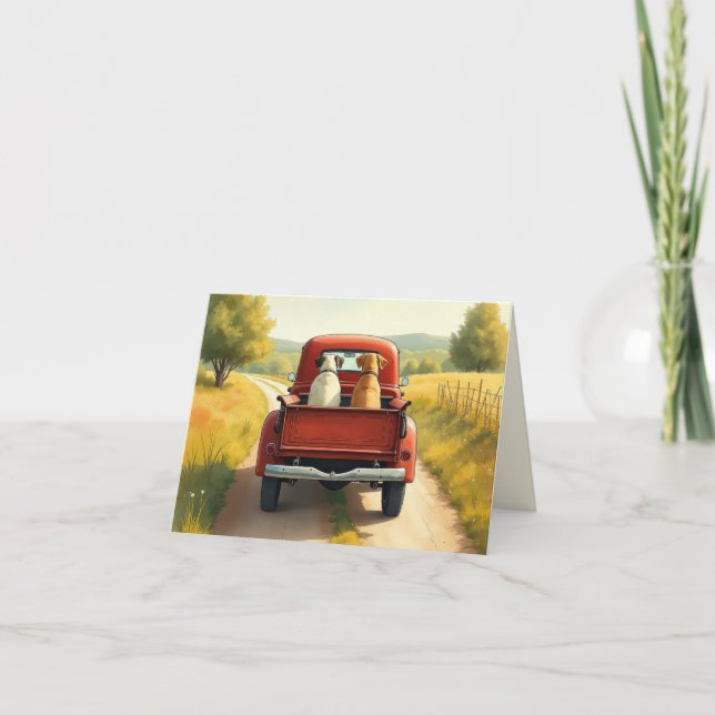 Dogs In a Red Retro Truck Card (Front)