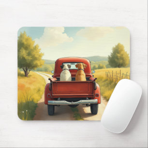 Dogs In a Red Retro Truck Mouse Mat