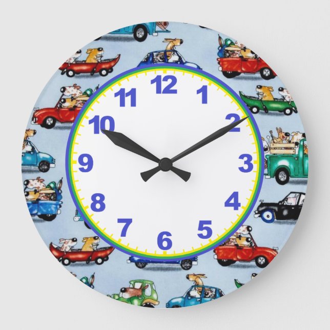 Dogs In Cars Boys Clock with Numbers (Front)