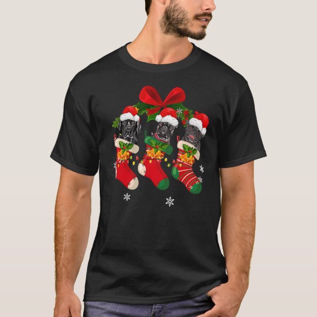 Dogs In Christmas Socks Pit Bull T-Shirt (Front)