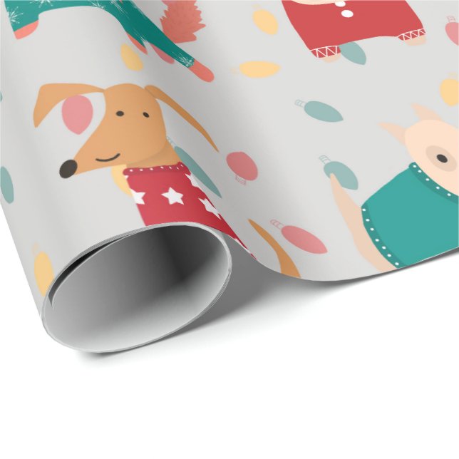 Dogs in Christmas Sweater pattern Wrapping Paper (Roll Corner)
