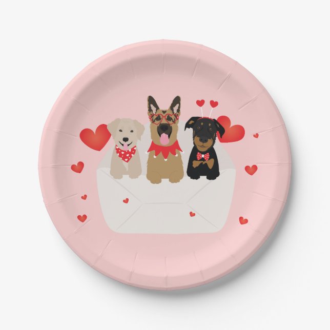 Dogs In Envelope Love Paper Plate (Front)