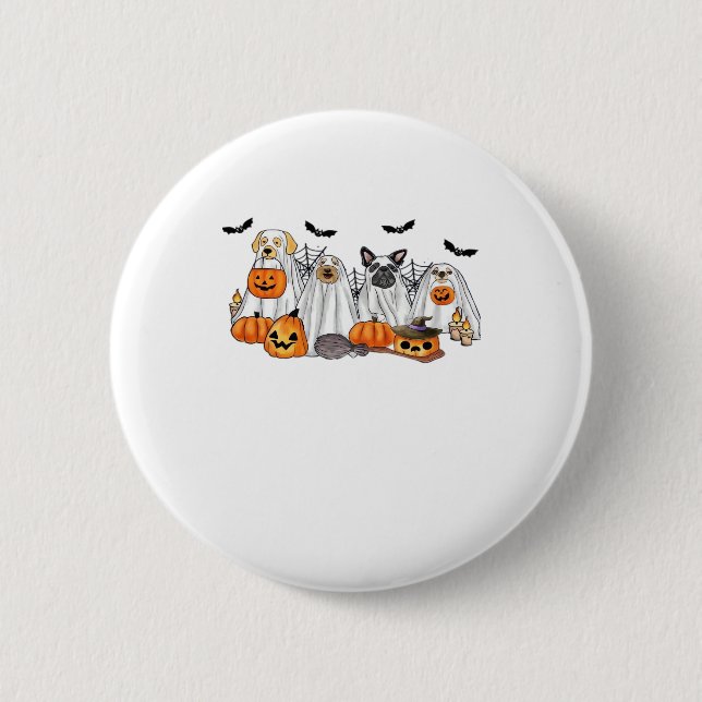 Dogs in Ghost Costumes Halloween Classic T-Shirt 6 Cm Round Badge (Front)
