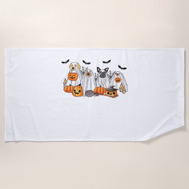 Dogs in Ghost Costumes Halloween Classic T-Shirt Beach Towel (Front)