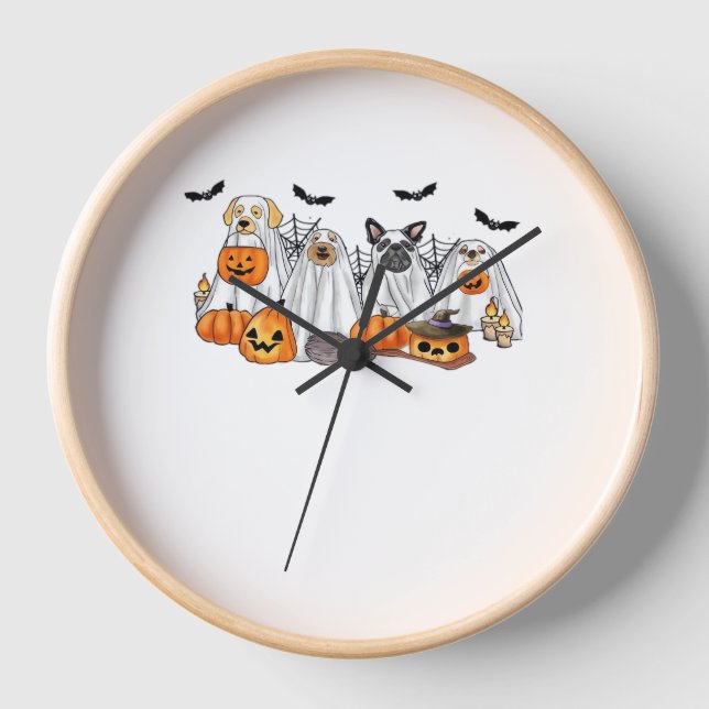 Dogs in Ghost Costumes Halloween Classic T-Shirt Clock (Front)