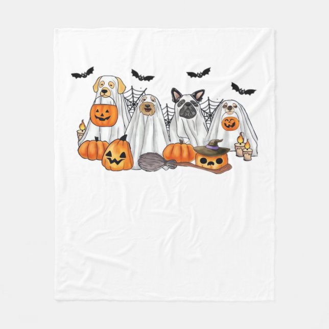 Dogs in Ghost Costumes Halloween Classic T-Shirt Fleece Blanket (Front)