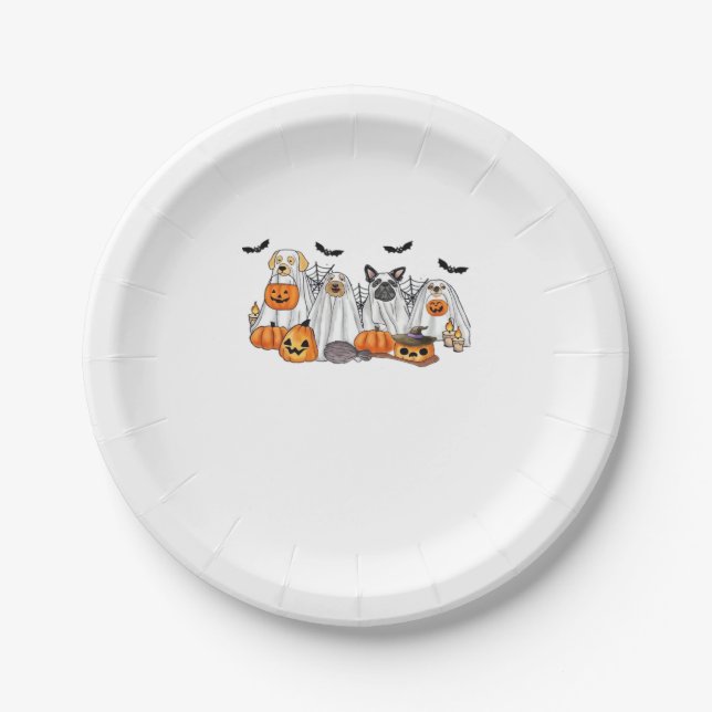 Dogs in Ghost Costumes Halloween Classic T-Shirt Paper Plate (Front)